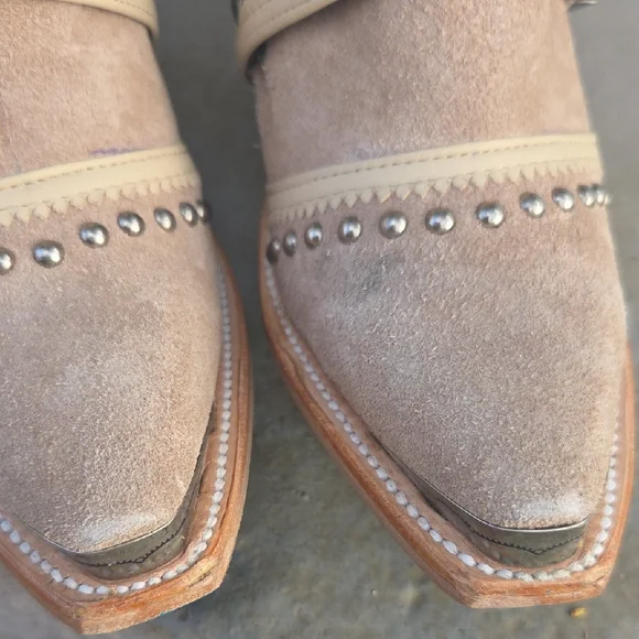 Lane Boots Tan Studded Leather Ankle Booties - Turquoise Soles - Picture 3 of 11